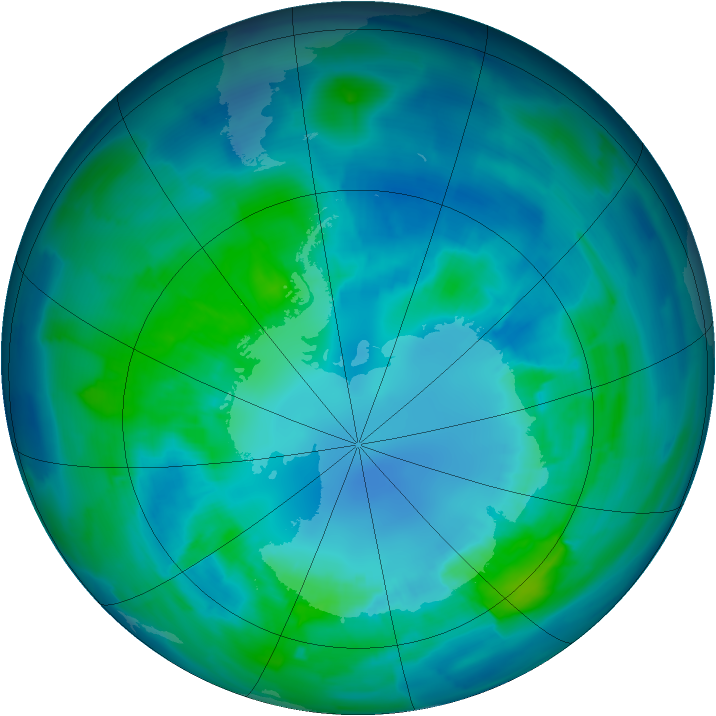 Antarctic ozone map for 14 April 2013